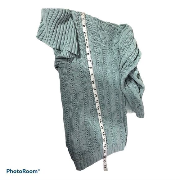 Charter Club sea foam green cable knit sweater 1980s 80s style medium - Picture 6 of 12